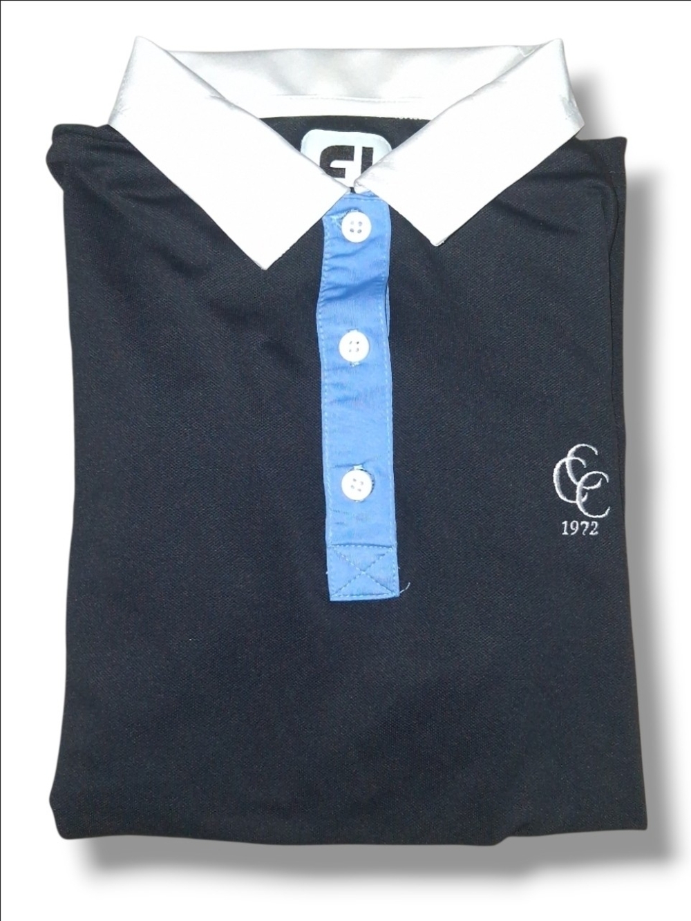 FootJoy Navy Polo Shirt with White Collar and Light Blue Placket